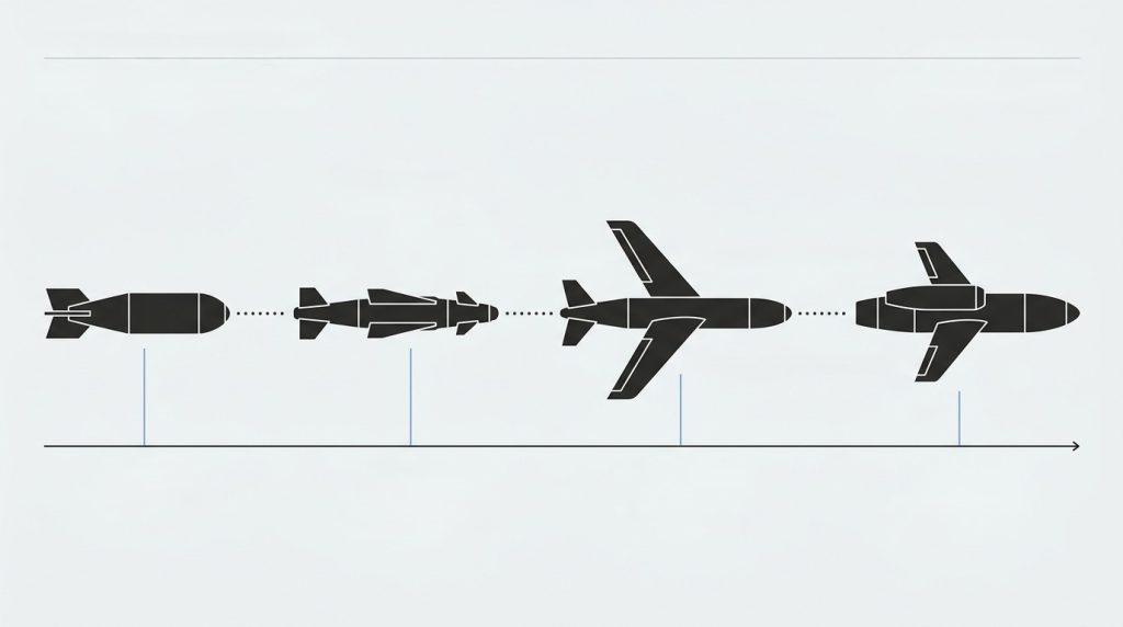 The progression of gravity bomb to cruise missile.