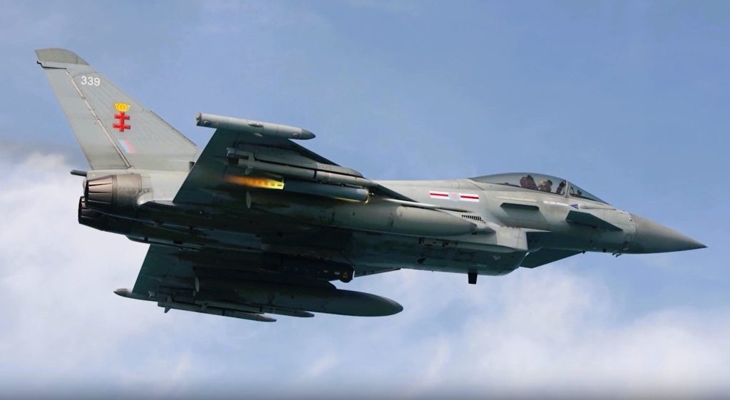 RAF Typhoon aircraft fires an APKWS rocket