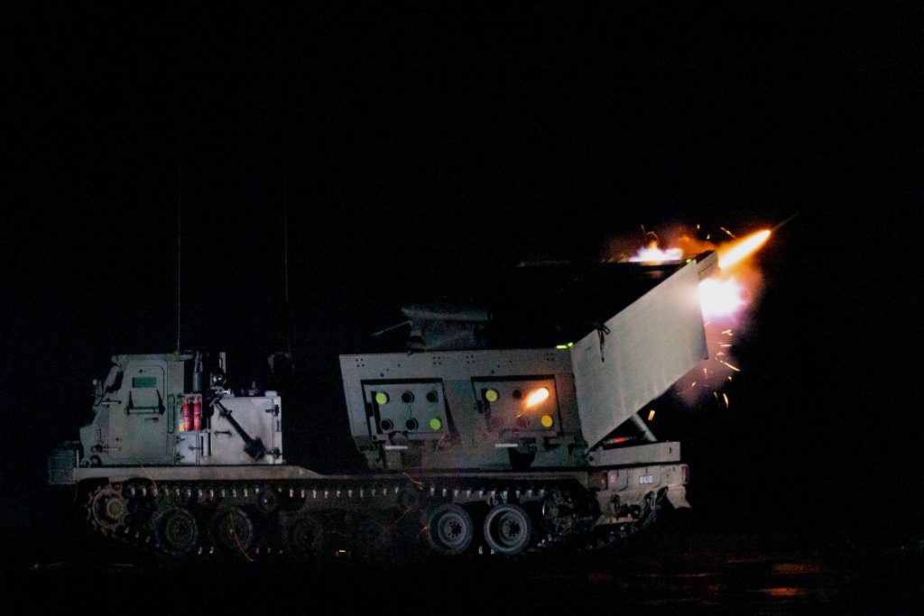 M270 MLRS at night