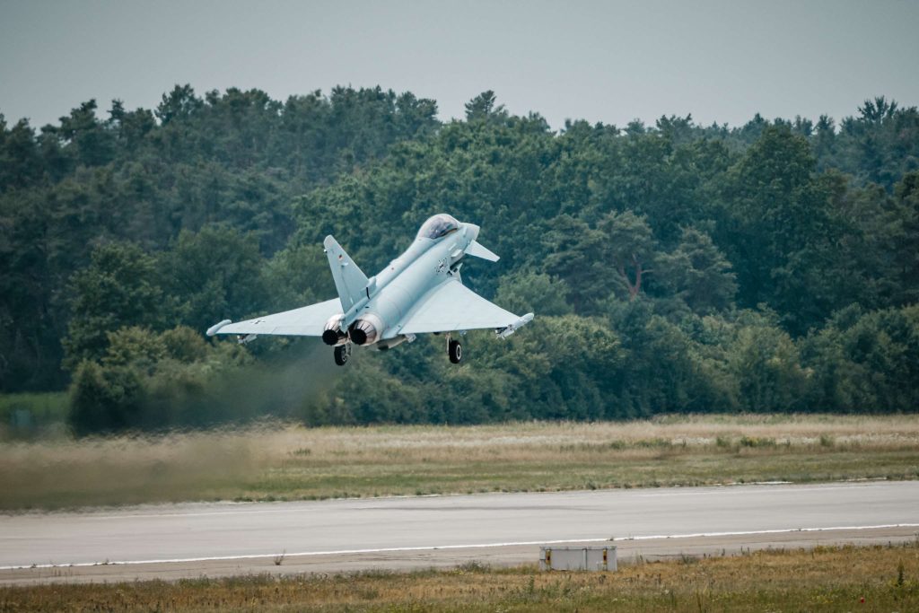 Germany’s first Tranche 4 Eurofighter takes off for its maiden flight out of the Airbus facility in Manching on 14 July 2026. (Airbus)