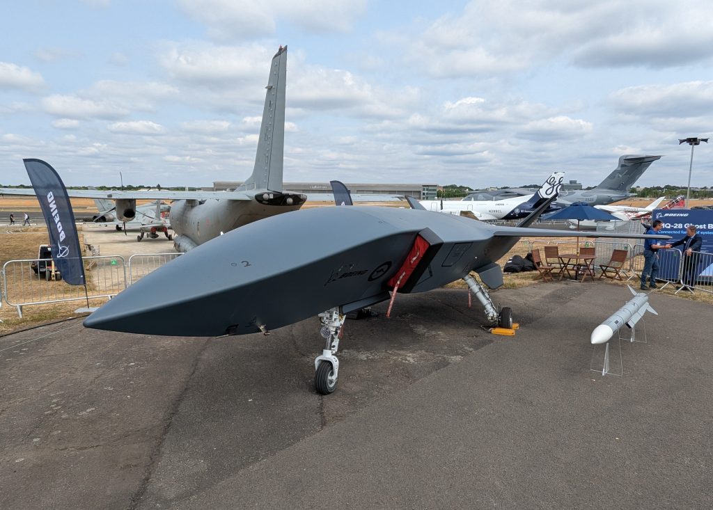 The Ghost Bat that Boeing brought to Farnborough was a real aircraft. It was the second MQ-28 ever produced as part of Block 1, first flew in 2021 and has now been retired. (P Felstead)