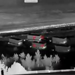 A still from a video released by the Ukrainian secret service showing six trailers associated with the Russian Volna Kupol Garant jamming system being targeted. Russia is using the system to try and negate Ukraine’s communication advantage through the use of Starlink satellites. (Ukrainian SBU)