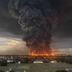 A Russian Wildberries warehouse in Krasnodar on fire following a Ukrainian drone strike on 22 July 2026. By the end of July, 10 of the largest 26 Wildberries warehouses had been destroyed or heavily damaged. (Kyiv Post/Russian Telegram)